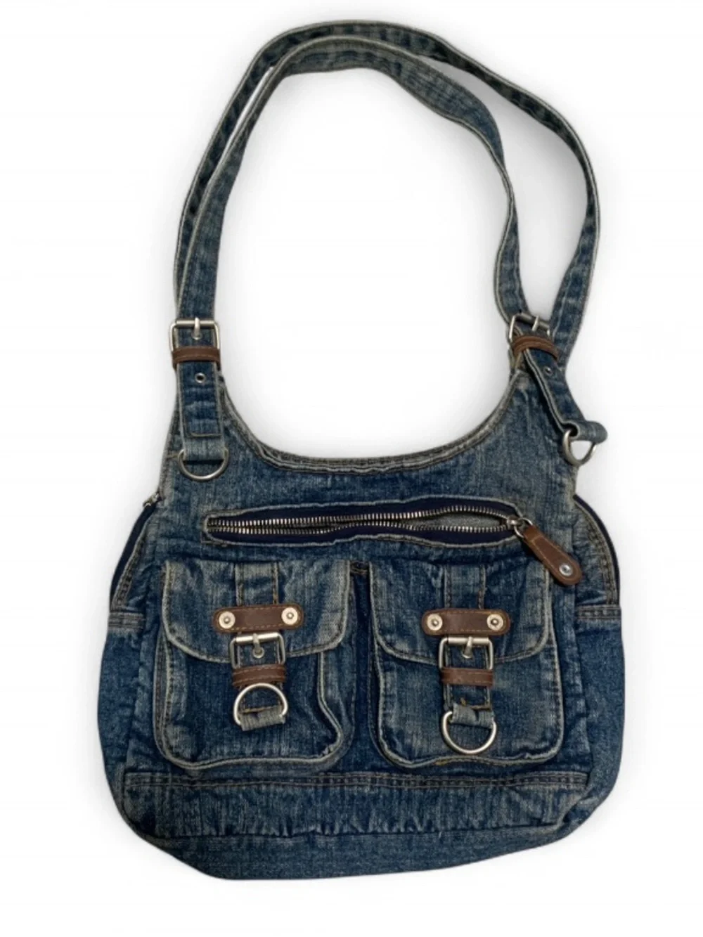 Y2K Denim Double Straps Blue Shoulder Bag